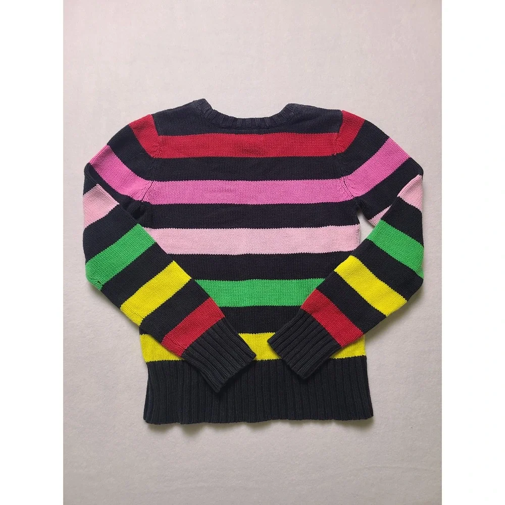 The Children's Place M 7/8 Sweater Rainbow Stripe Navy Blue Knit Pullover Preppy